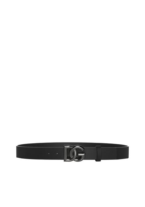 black calf leather silver DG logo-buckle belt  DOLCE & GABBANA | BC4644-AX6228V363